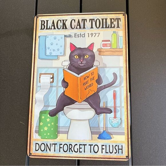 Black Cat Toilet Don’t Forget to Flush Metal Sign (New) - Picture 1 of 4